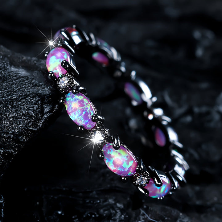 Black Pink Opal Eternity Ring