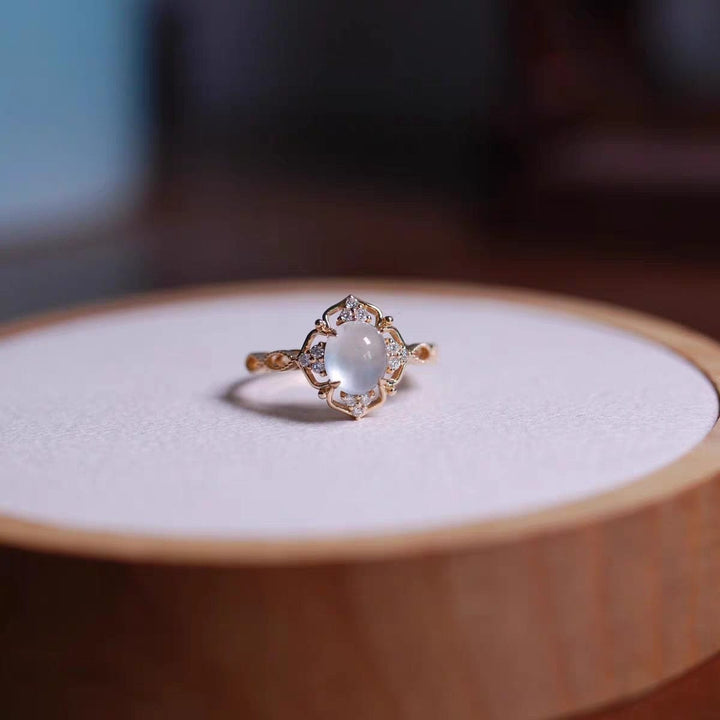 Vintage Gold Lotus Moonstone Ring