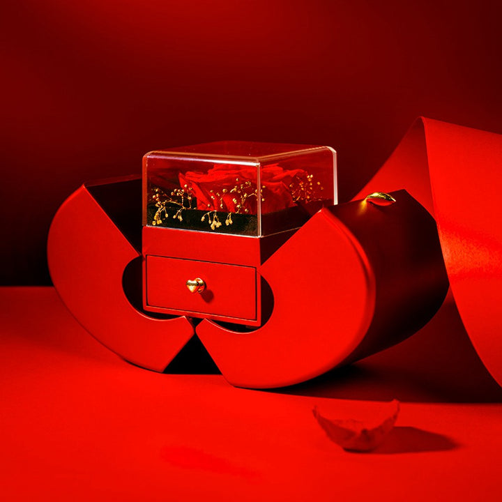 Red apple gift box with rose and necklace