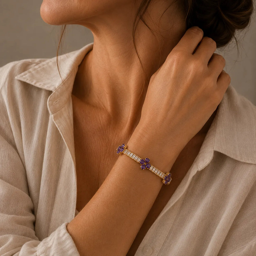 Clover Amethyst Gold Bracelet