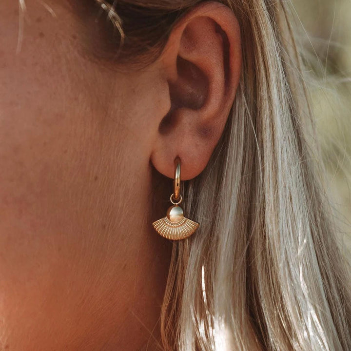 Golden Fan Drop Hoop Earrings