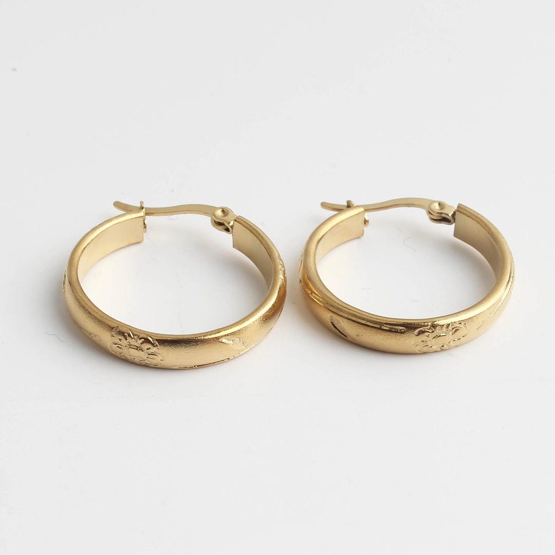 Elegant Floral Engraved Hoops