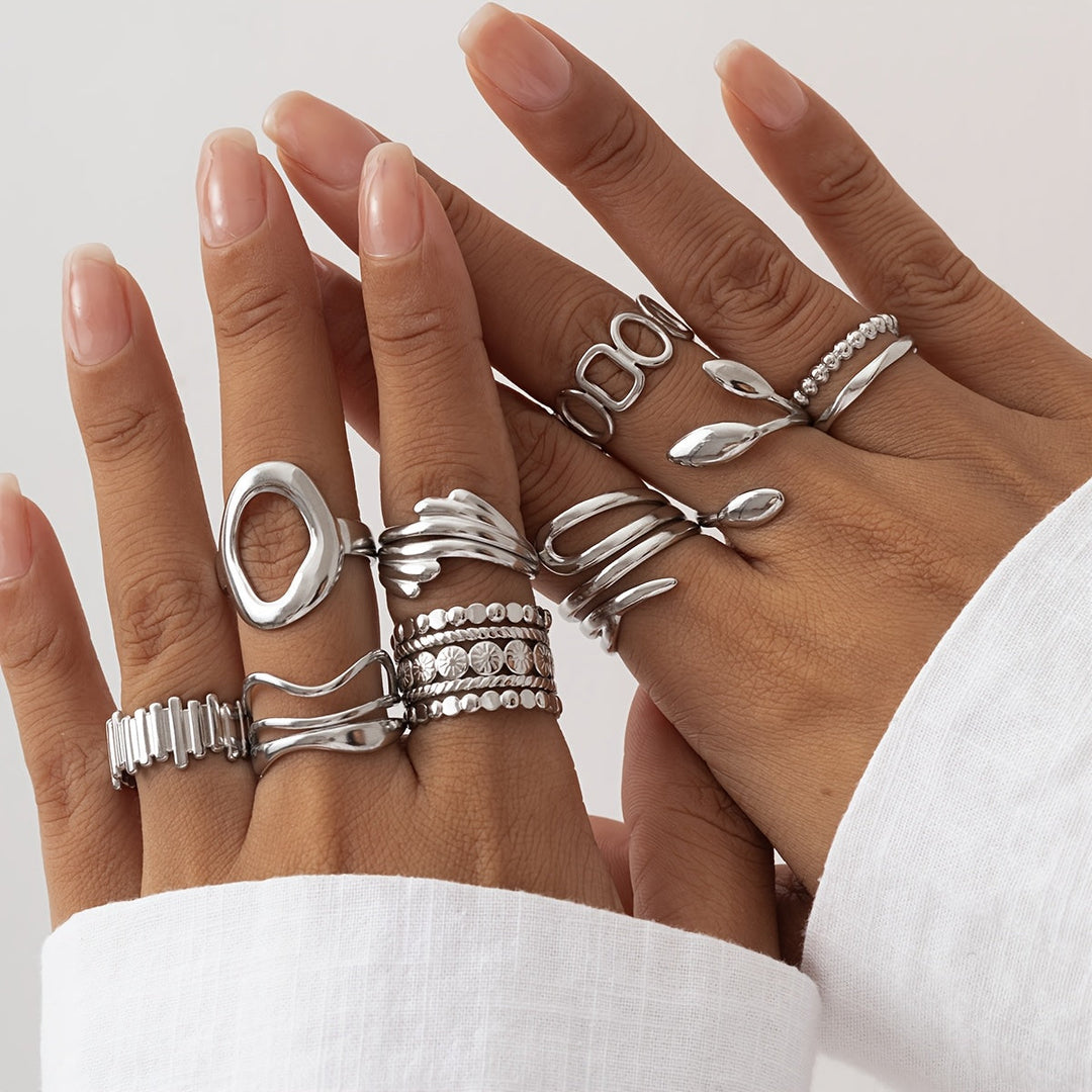 White Gold Vintage Stackable Rings Set