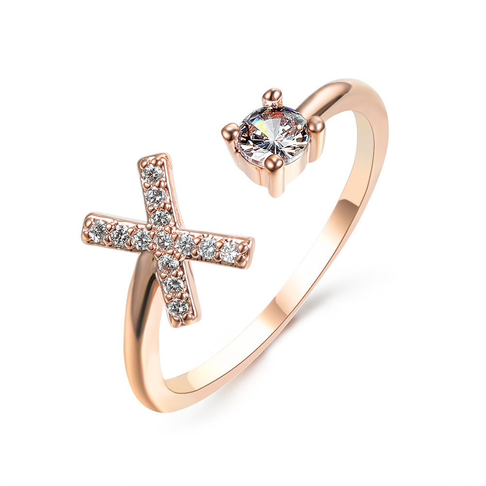 Adjustable initial ring with zircon, all 26 letters A to Z