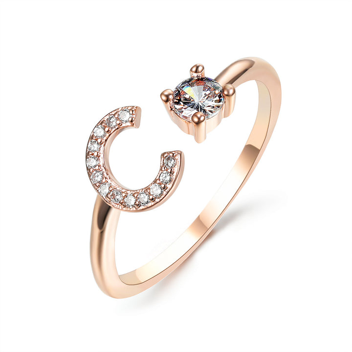 Adjustable initial ring with zircon, all 26 letters A to Z