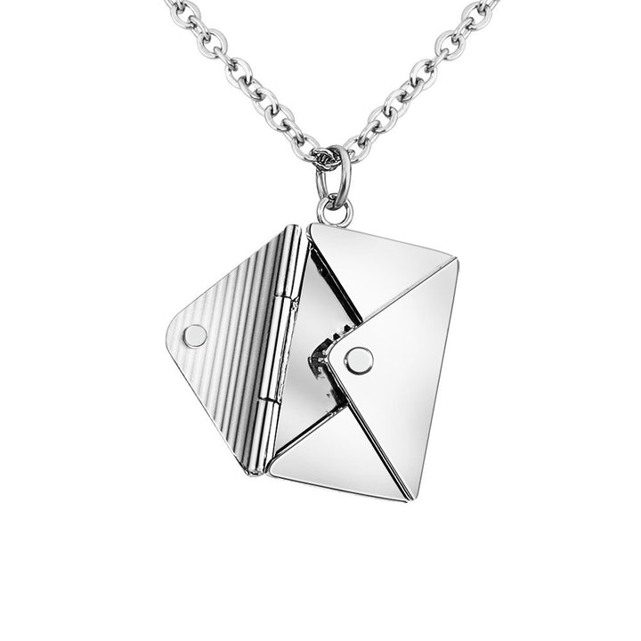 Small envelope locket pendant necklace