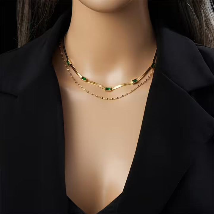 Gem Double Layer Retro Gold Necklace