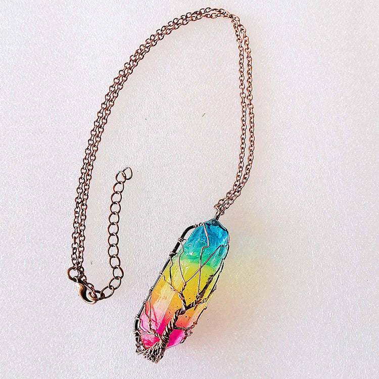 Wire wrapped crystal tree of life pendant