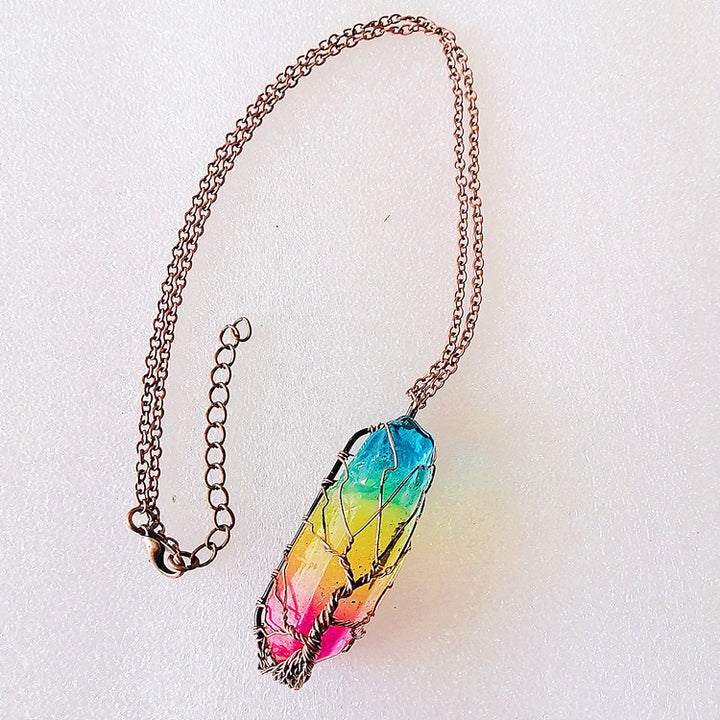 Wire wrapped crystal tree of life pendant
