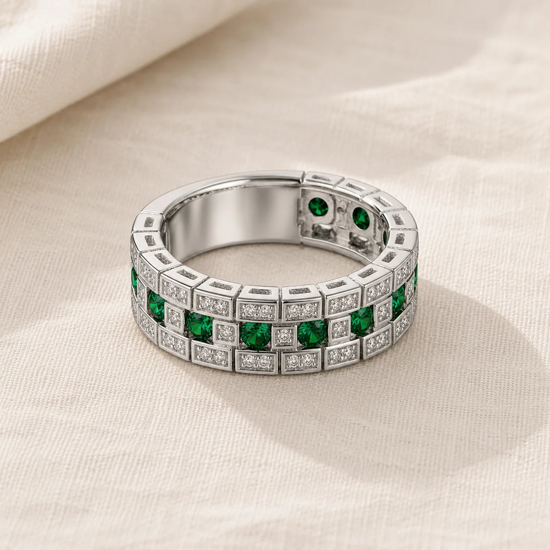 Elegant Emerald Matrix Ring