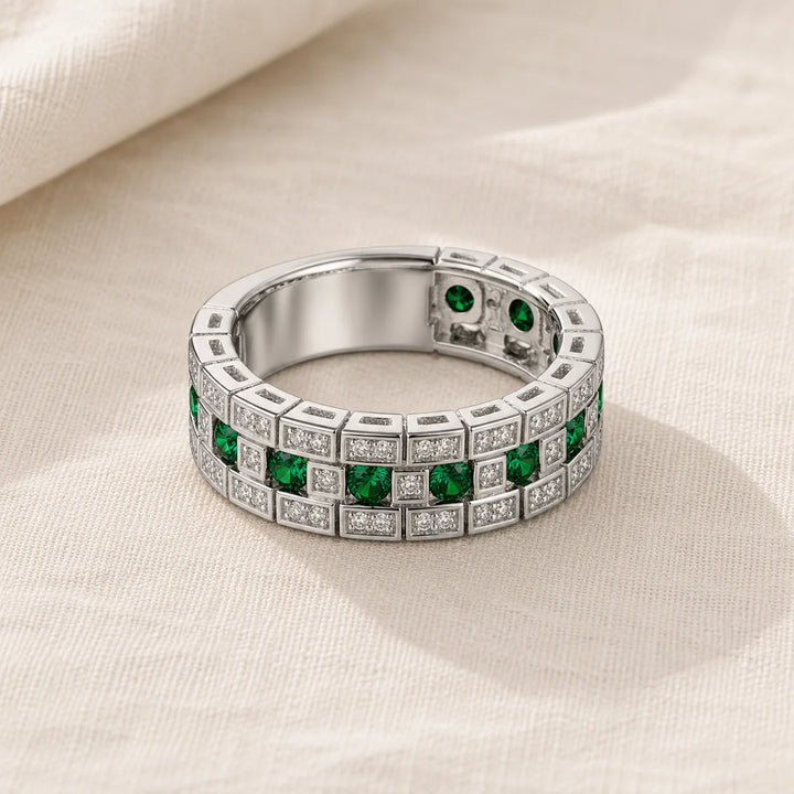 Elegant Emerald Matrix Ring