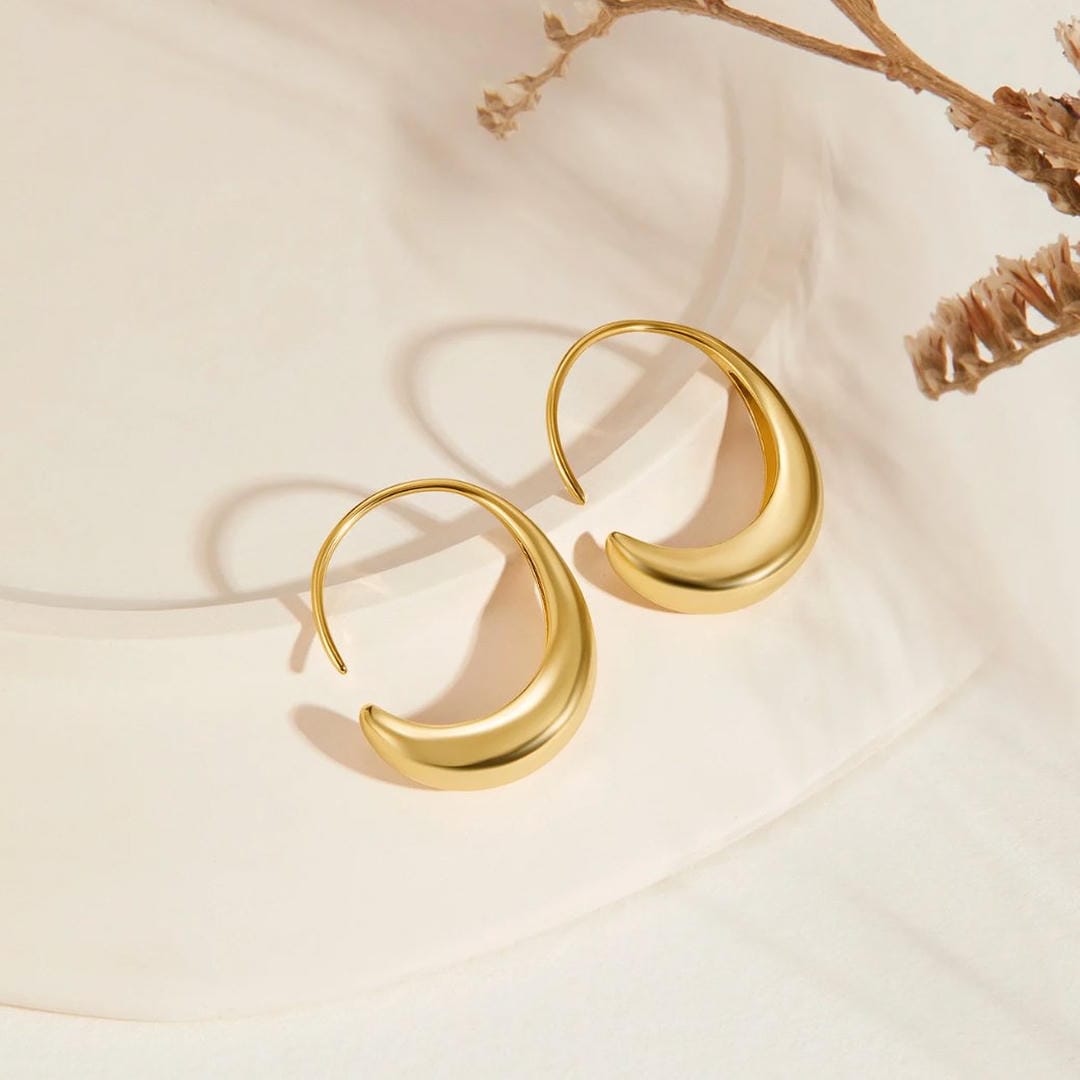 Gold Drop Hoop Minimalist Earrings