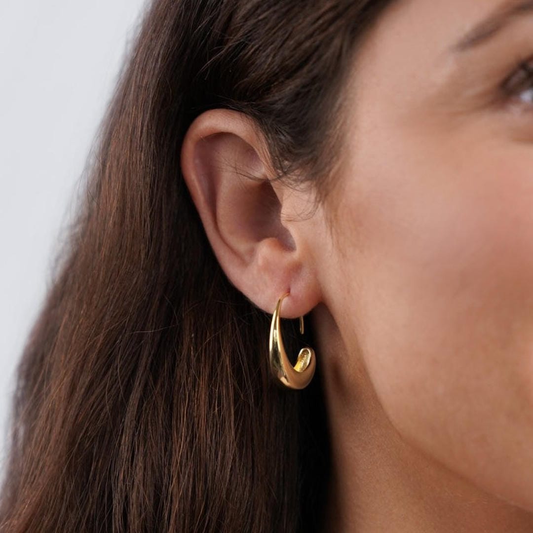 Gold Drop Hoop Minimalist Earrings