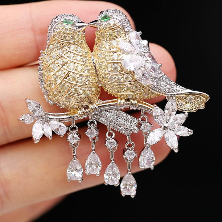 Crystal Lovebirds Brooch