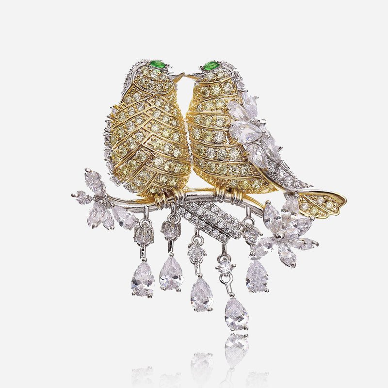 Crystal Lovebirds Brooch