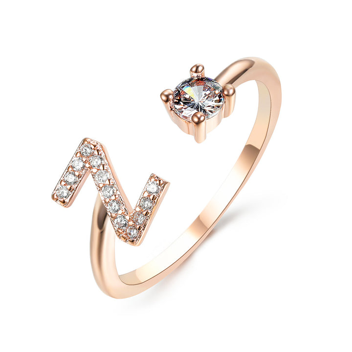 Adjustable initial ring with zircon, all 26 letters A to Z