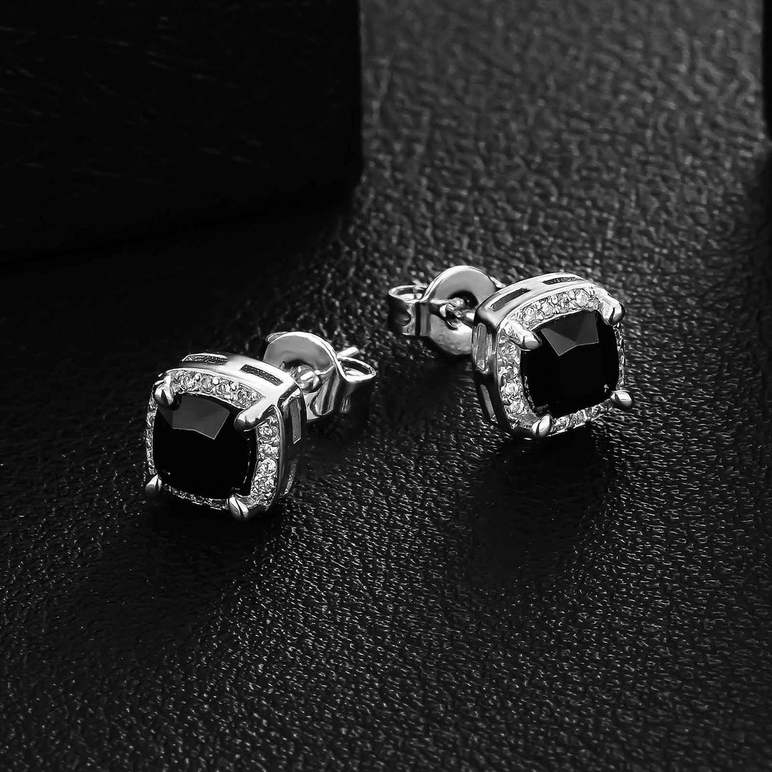 Square Retro Black Zirconia Earrings