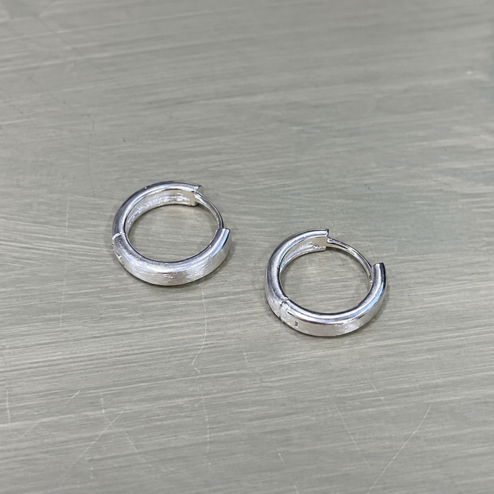 Set of 2 Pairs Brushed Silver Minimal Hoops