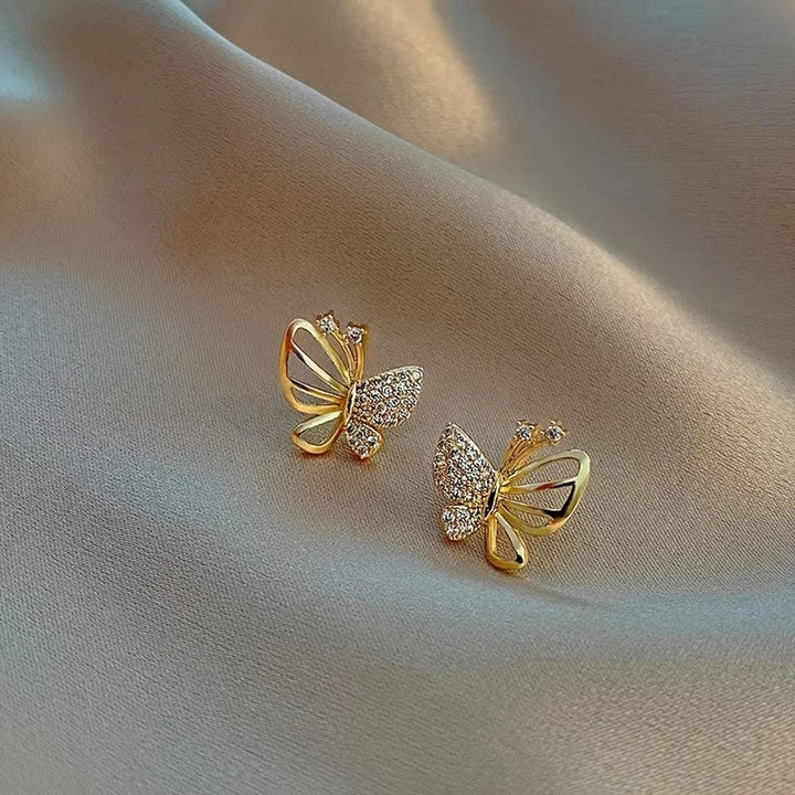 Butterfly Pavé Gold Stud Earrings