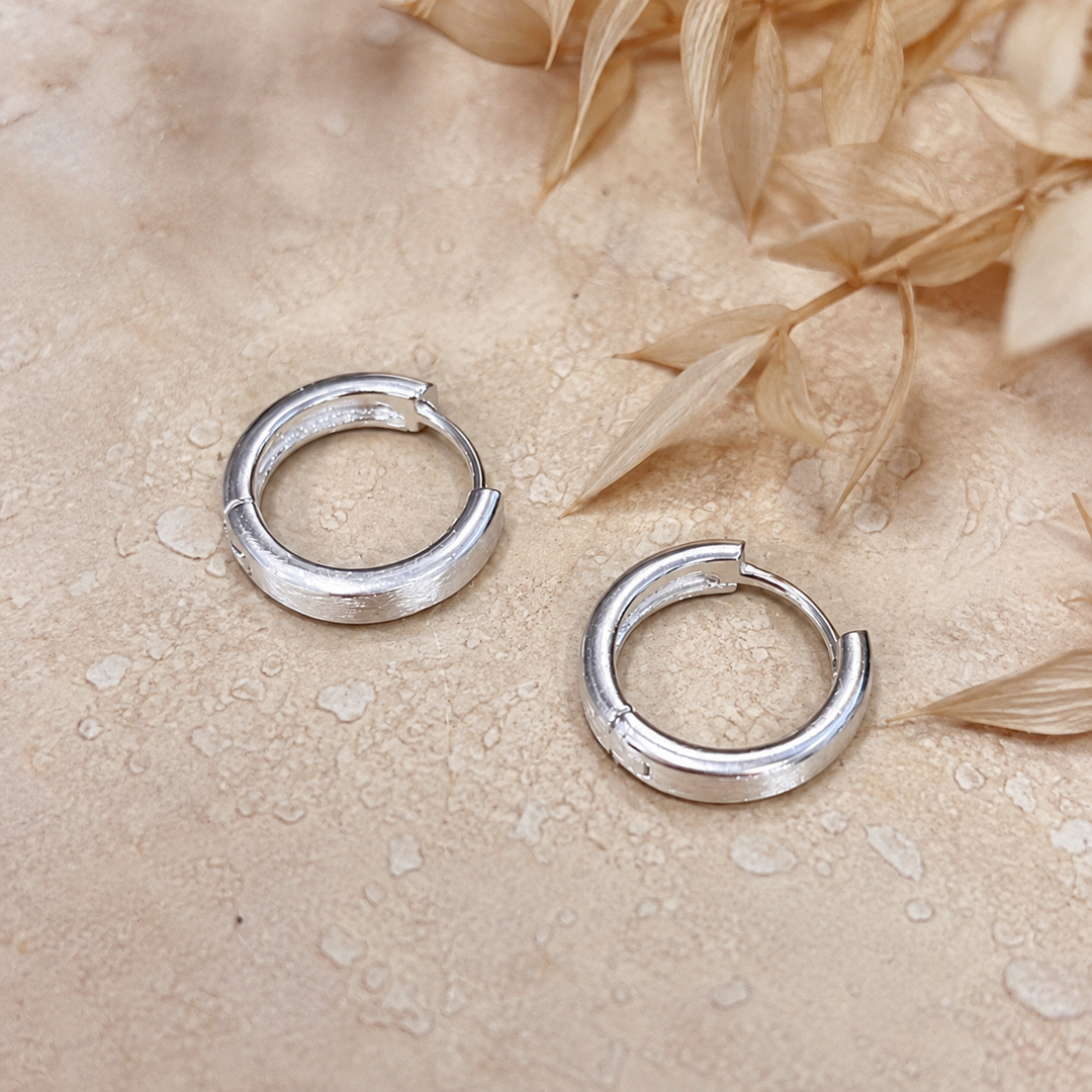 Set of 2 Pairs Brushed Silver Minimal Hoops