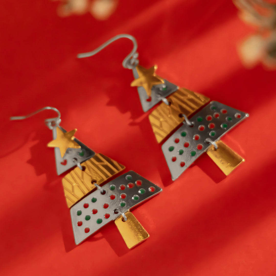 Enamel Christmas tree pendant and earrings