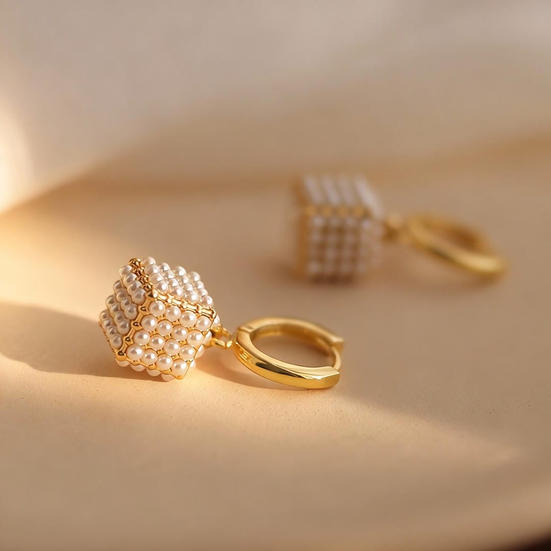 Golden Cube Drop Earrings