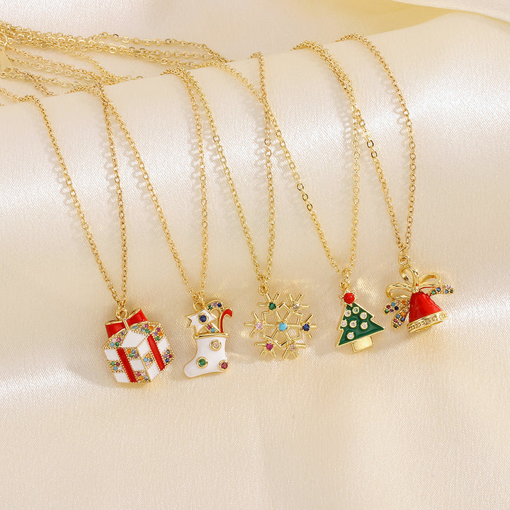 Enamel Christmas charm pendant necklace