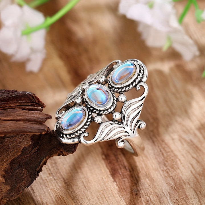Moonstone Triple Oval Silver Ring