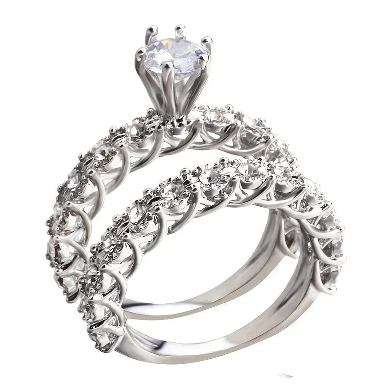 Floral Halo Crystals Ring Set