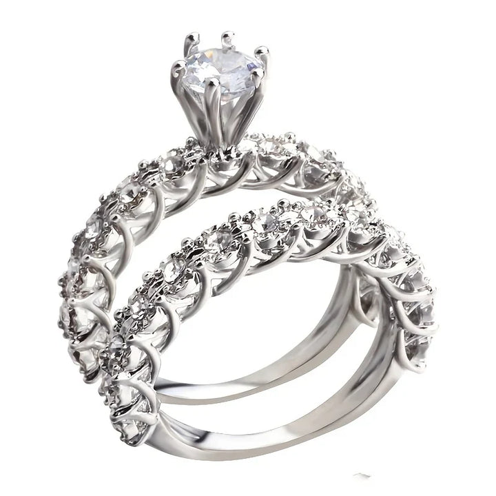 Floral Halo Crystals Ring Set