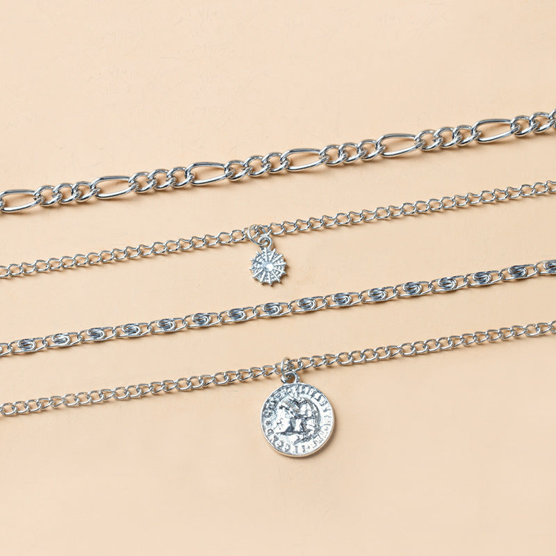 Layered gold coin chain necklace