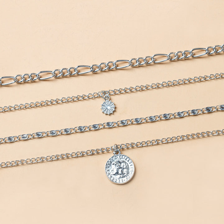 Layered gold coin chain necklace