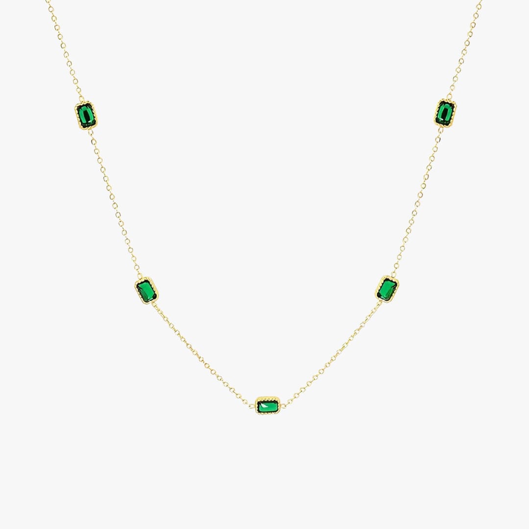 Gold Chain Green Stone Necklace