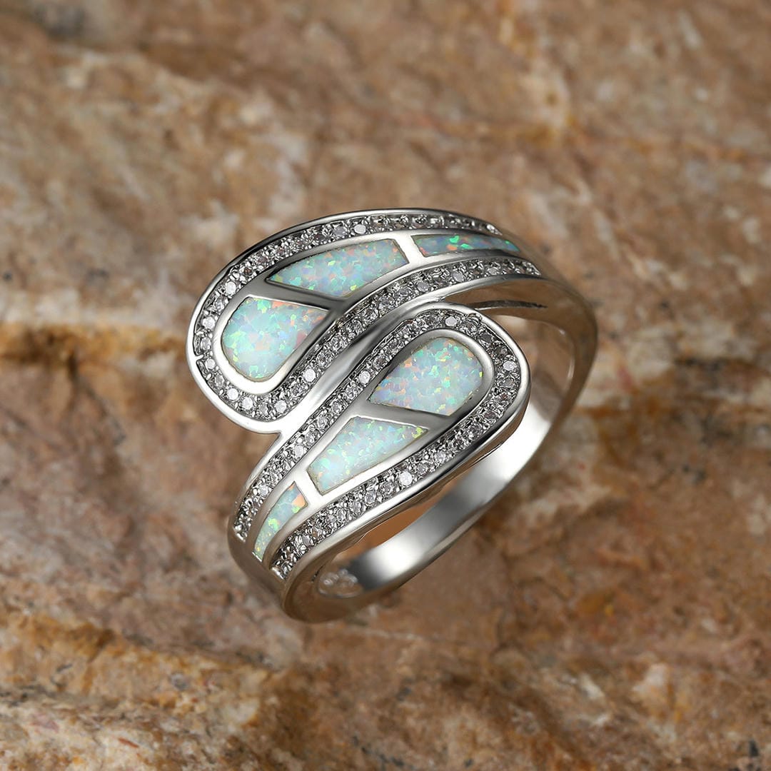 Inlaid Opal Stone Zirconia Ring