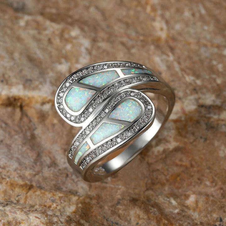 Inlaid Opal Stone Zirconia Ring