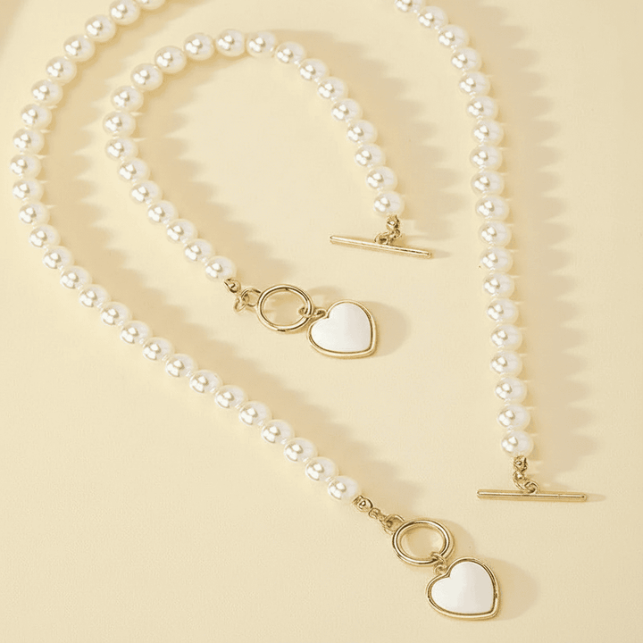 Beaded Heart Pendant &amp; Bracelet Set