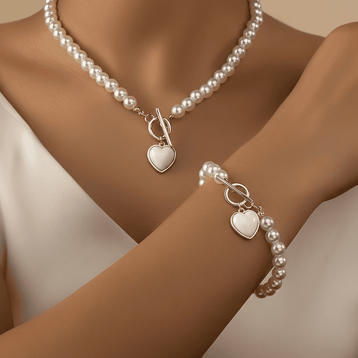 Beaded Heart Pendant &amp; Bracelet Set
