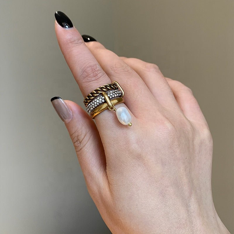 Gilded Pearl Drop Ring