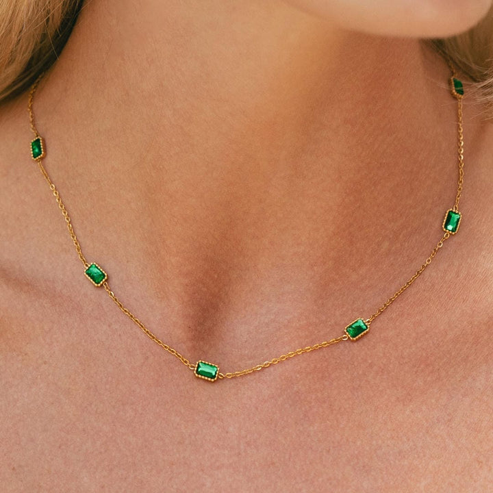 Gold Chain Green Stone Necklace