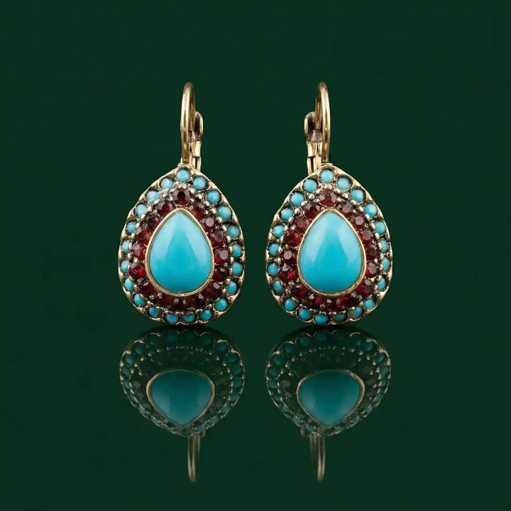 Vintage Gold Turquoise Gemstone Drop Earrings