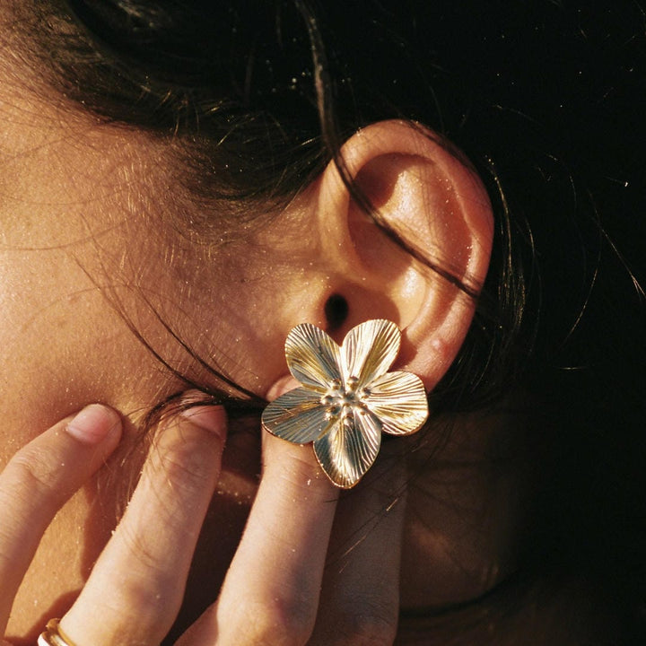 Bold Hibiscus Gold Earrings