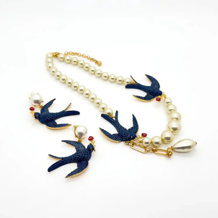 Classic Pearl Swallow Charm Set