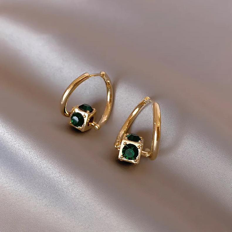 Elegant Green Golden Earrings