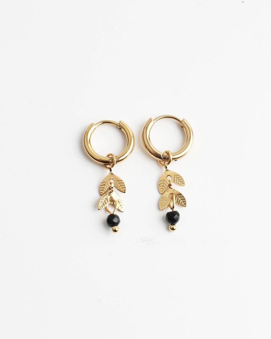 Leaf Stone Hoop Earrings