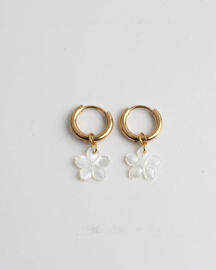 Flower Shell In White Classic Earrings