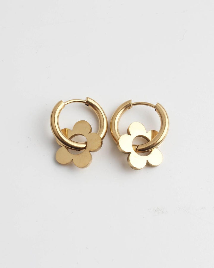 Flower Dangle Hoop Earrings