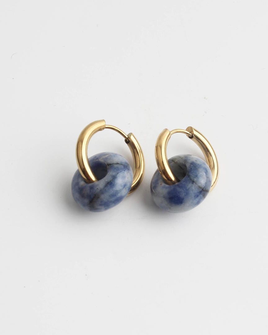 Stone Donut Hoop Earrings