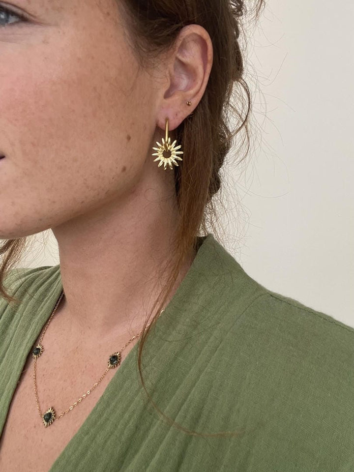 Sunburst Charm Hoop Earrings