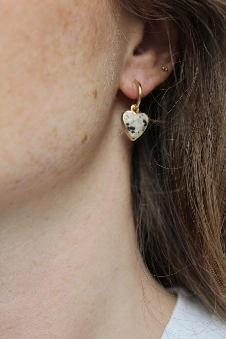 Heart Stone Hoop Earrings
