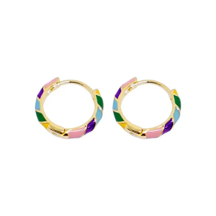 Gold Multicolour Enamel Hoop Earrings